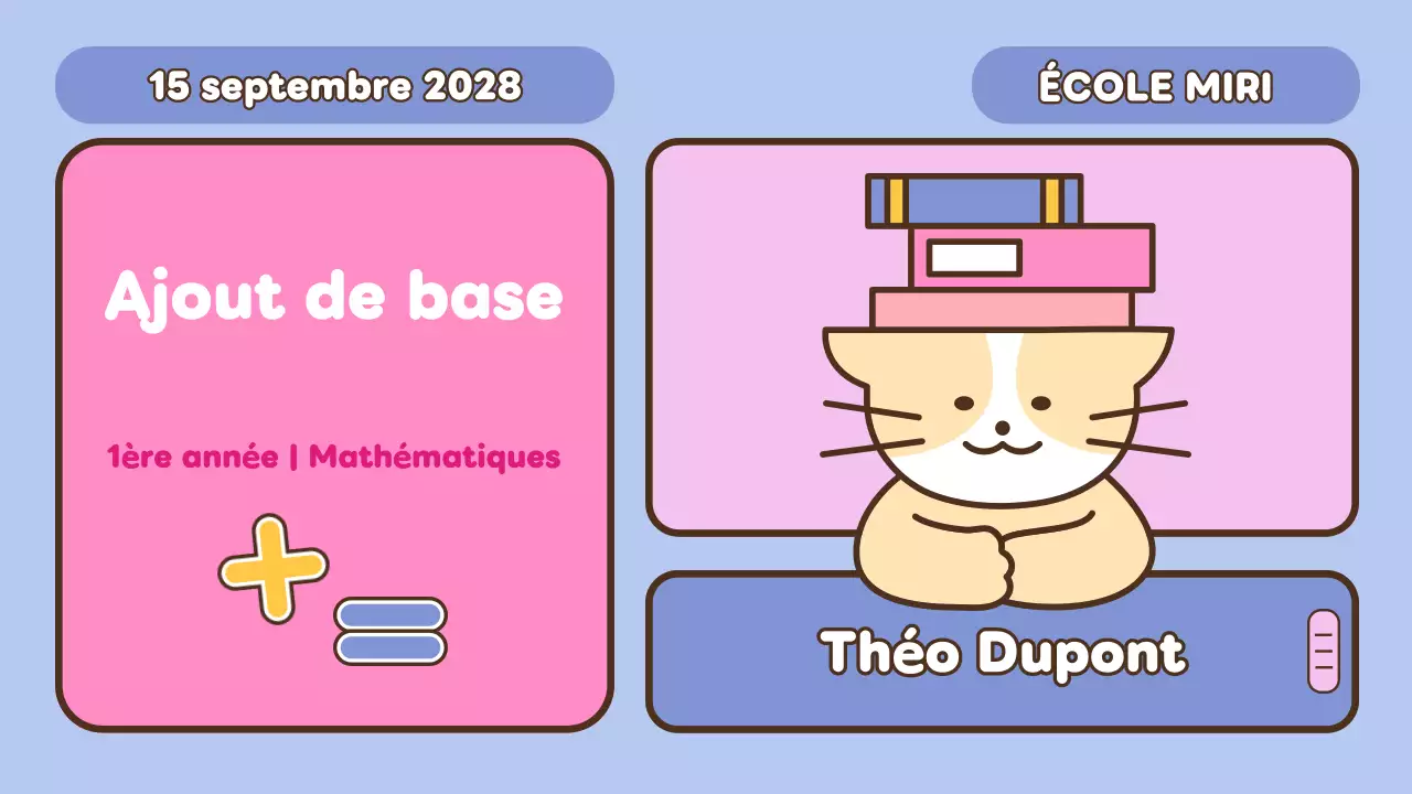 Présentation de mathématiques bleu-rose pour l'école primaire