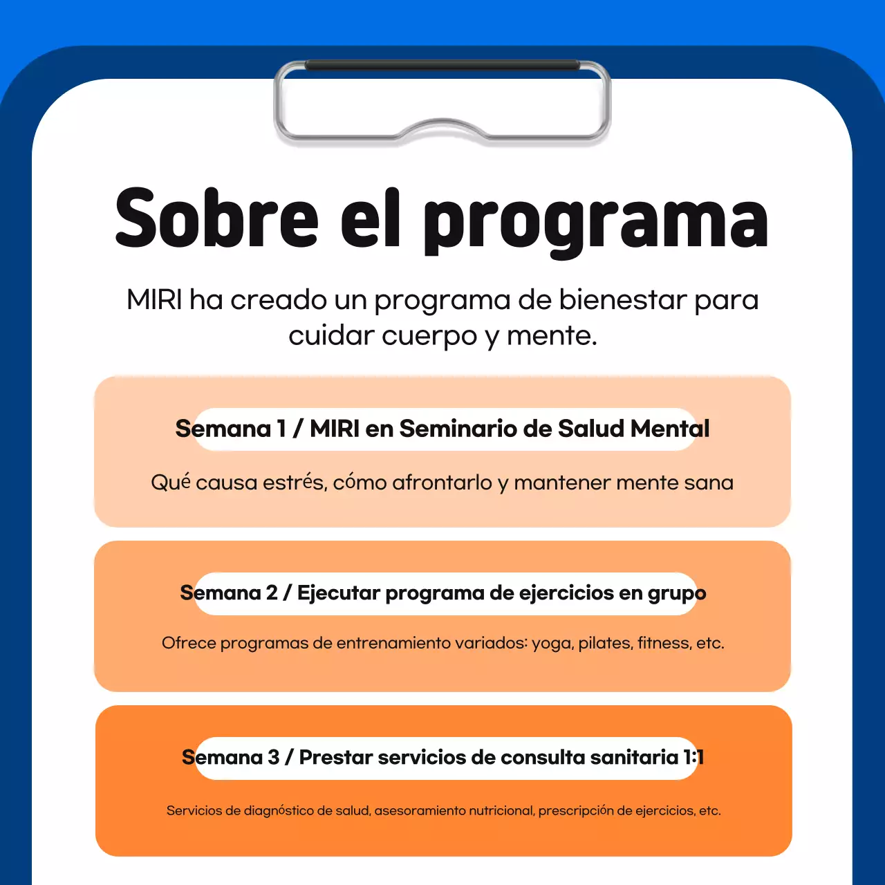 Promover un sencillo programa interno azul y naranja de promoción de la salud
