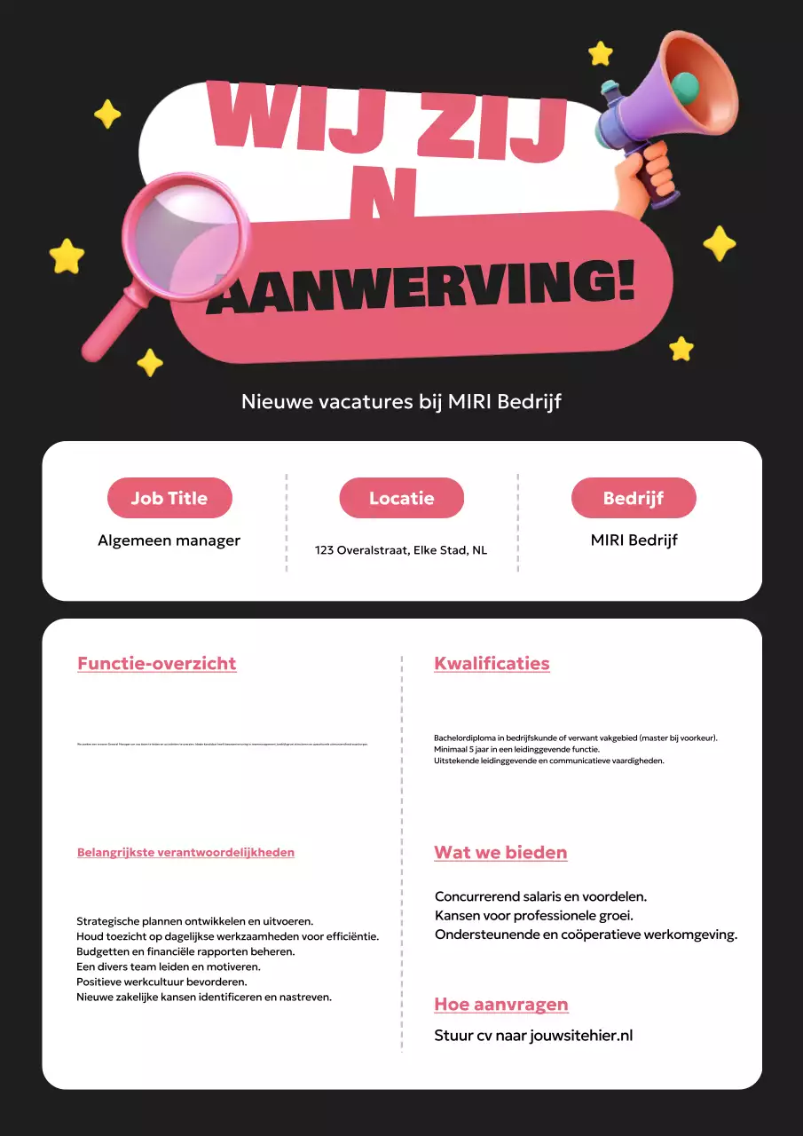 black modern wervingsaankondiging