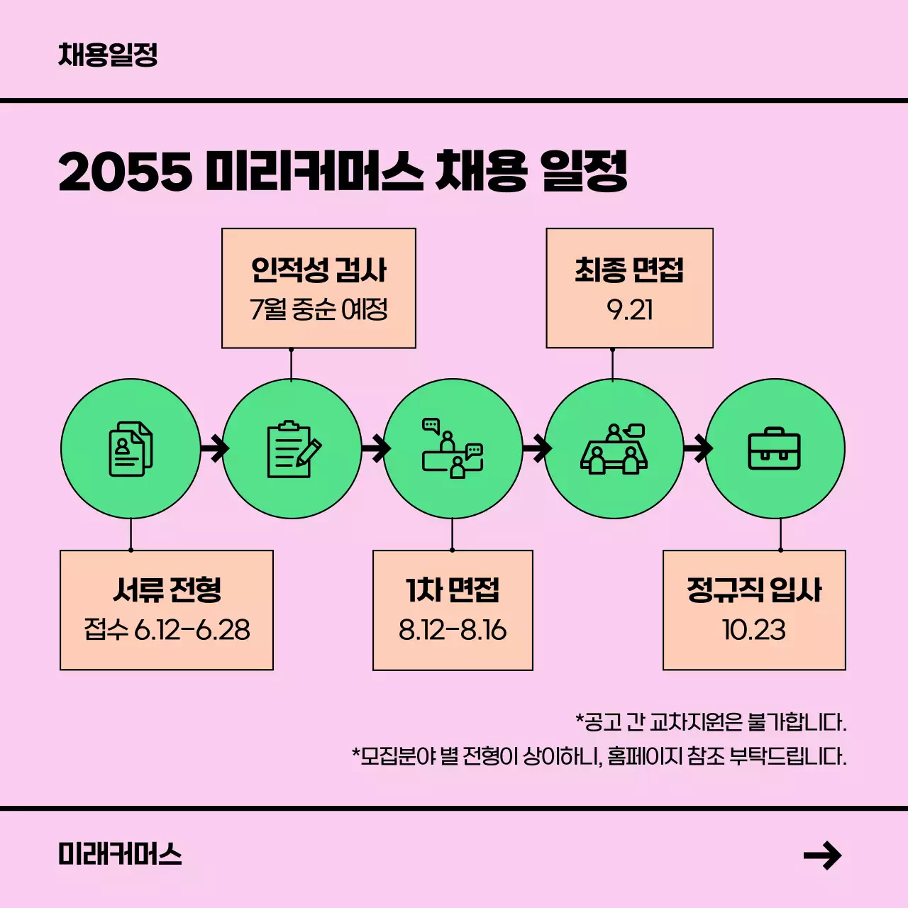 핑크색과 초록색의 심플한 채용 설명회 공지