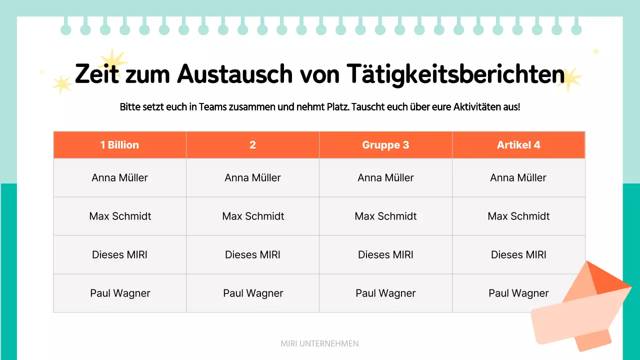 Orange Einfacher Tätigkeitsbericht