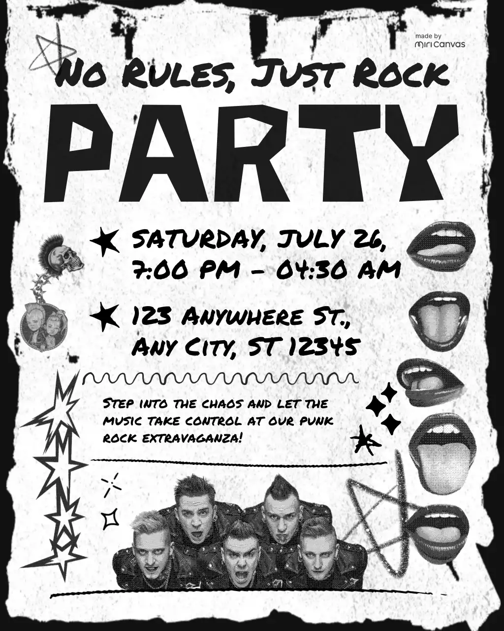 Black and White Punk Party Invitation Instagram Vertical Image
