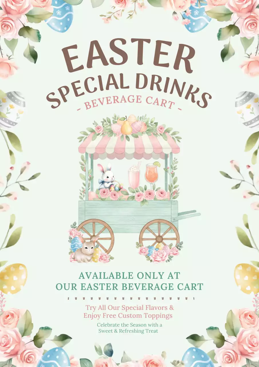 Pastel Floral Beverage Promotion Poster