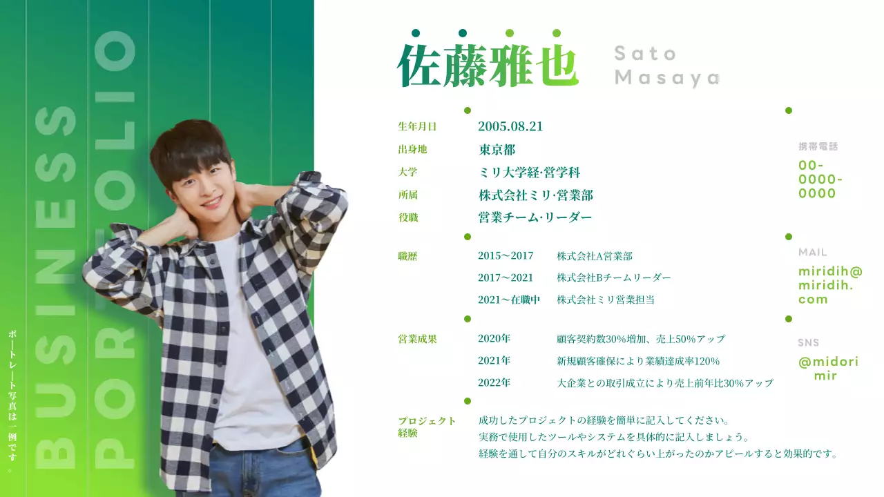 緑 シンプル ビジネス ポートフォリオ