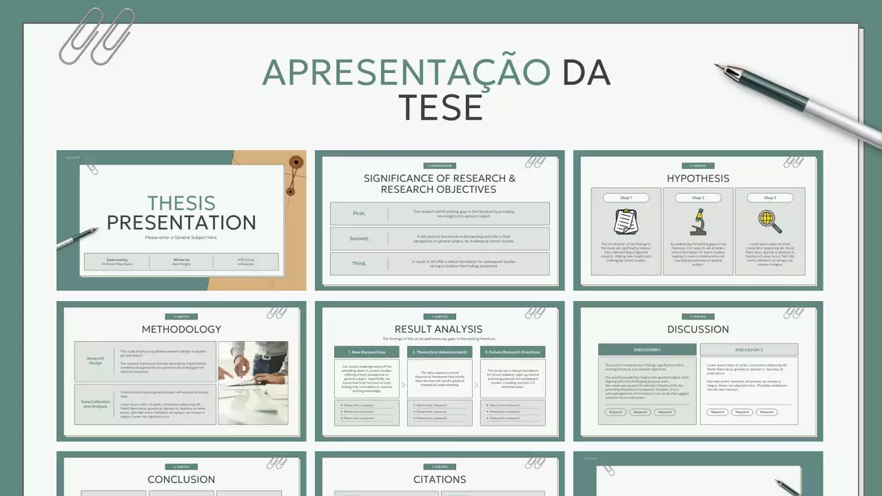 apresentação de tese moderna em azul-petróleo