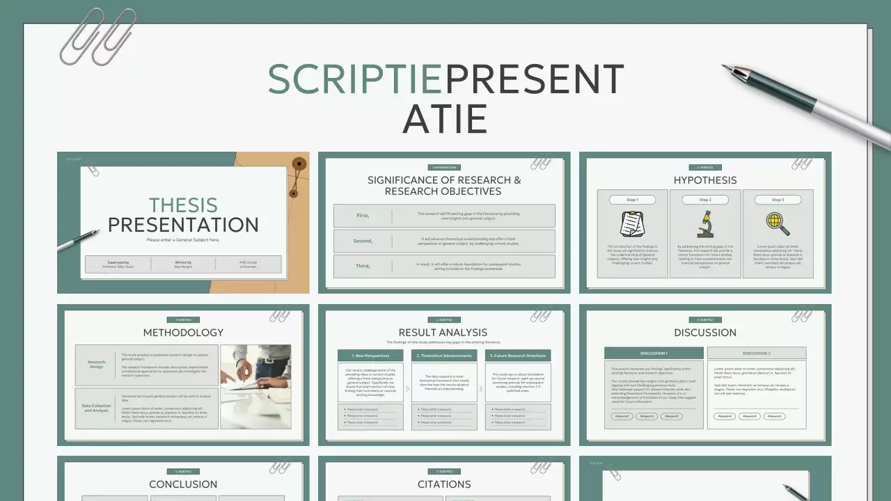 teal modern scriptie presentatie