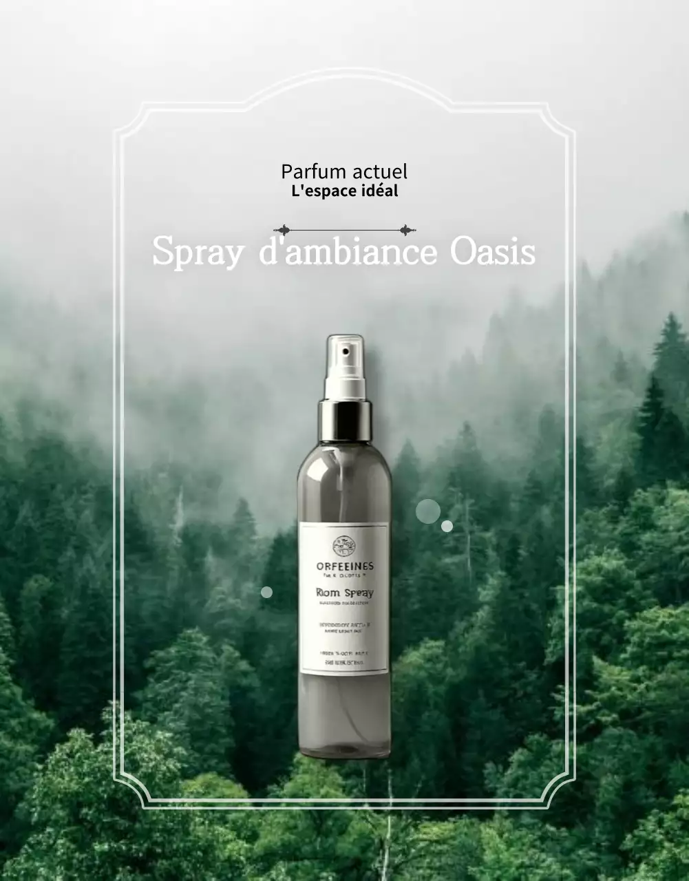 Publicité pour un spray d'ambiance au parfum naturel de vert et de menthe.