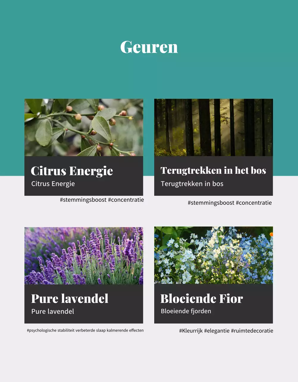 Productreclame voor een roomspray met de natuurlijke geur van groen en munt.