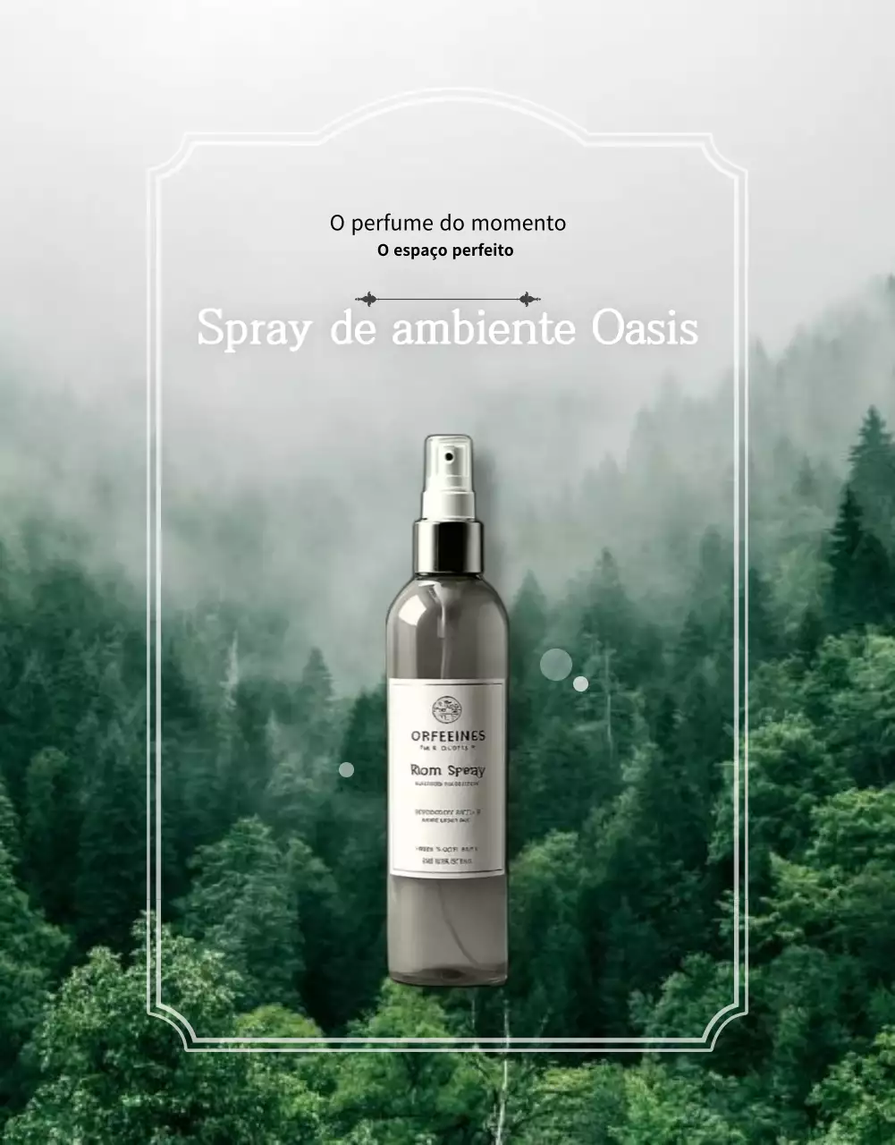 Anúncio de produto para um spray de ambiente com o aroma natural de verde e menta.