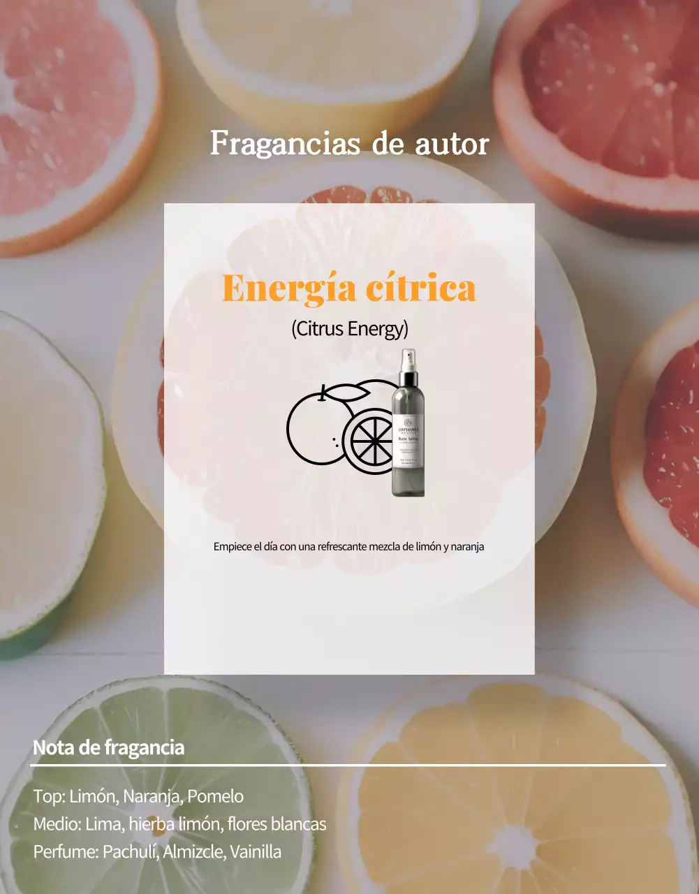 Anuncio de un spray ambiental con aroma natural a verde y menta.