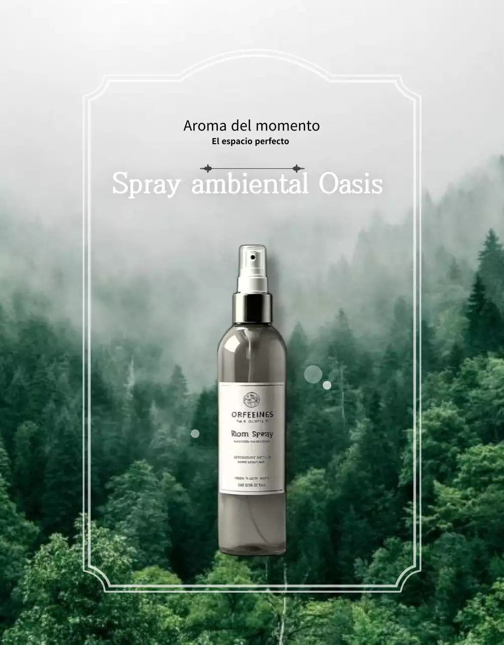 Anuncio de un spray ambiental con aroma natural a verde y menta.