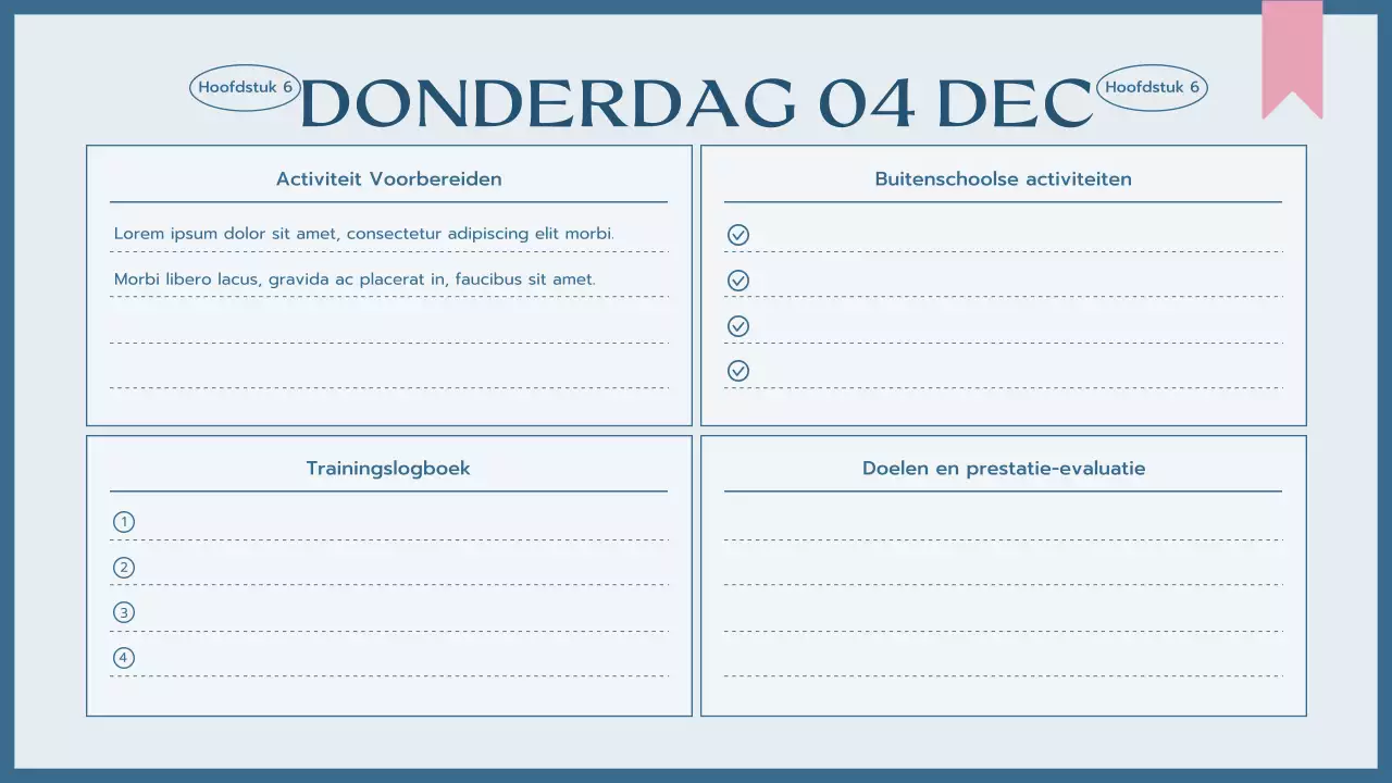 blauwe eenvoudige klasagenda