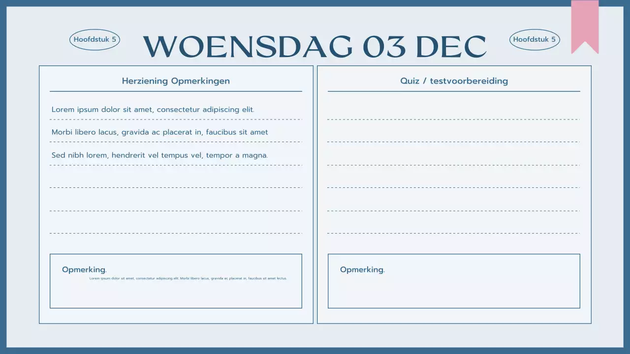 blauwe eenvoudige klasagenda