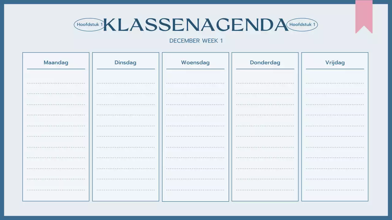blauwe eenvoudige klasagenda
