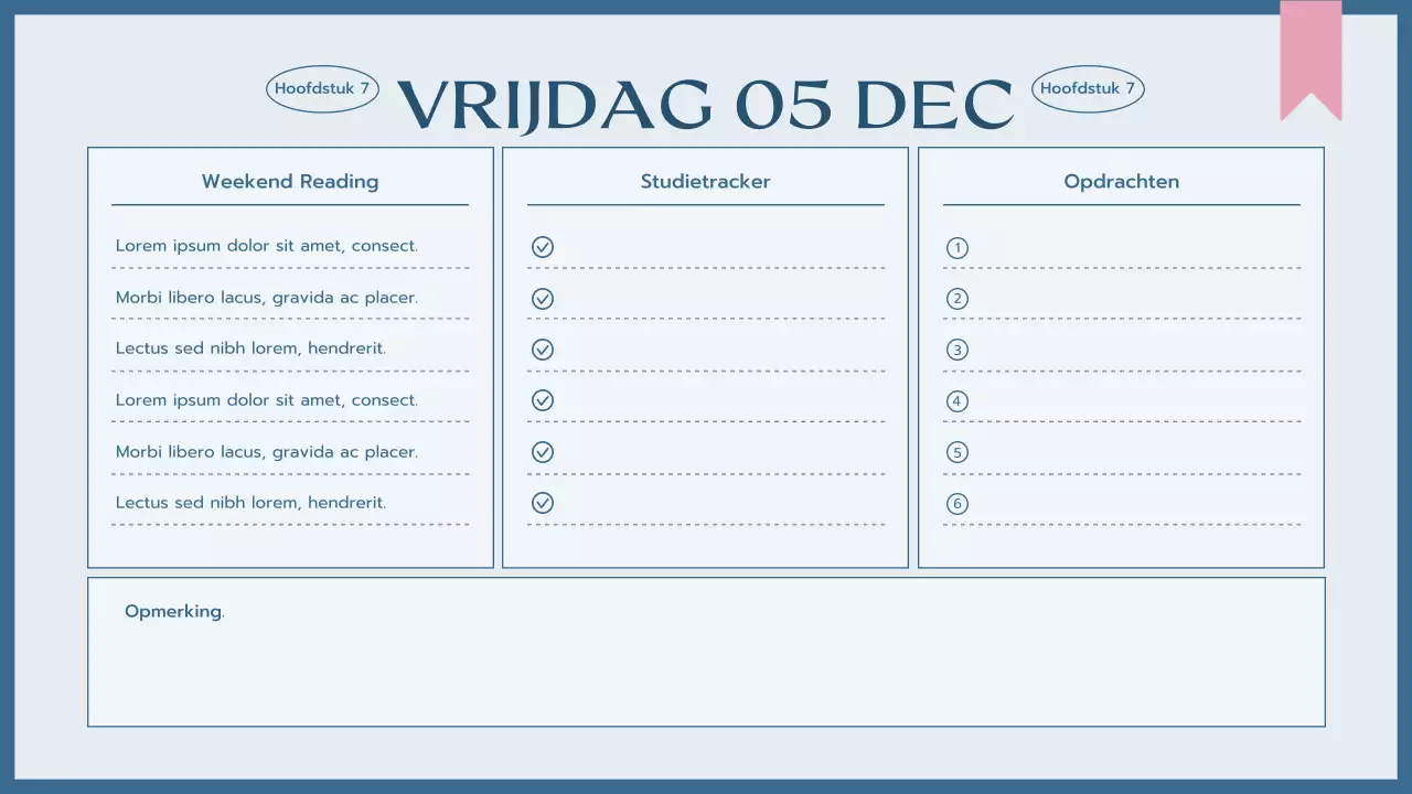 blauwe eenvoudige klasagenda