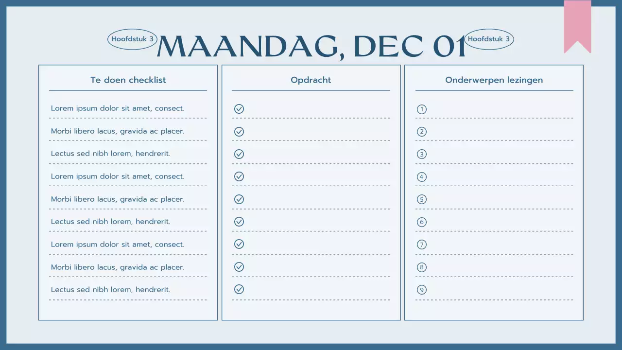 blauwe eenvoudige klasagenda