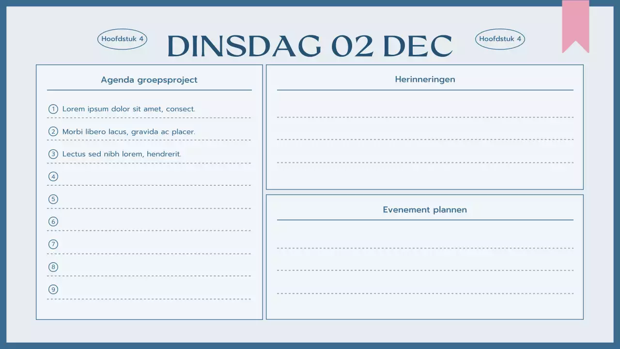 blauwe eenvoudige klasagenda