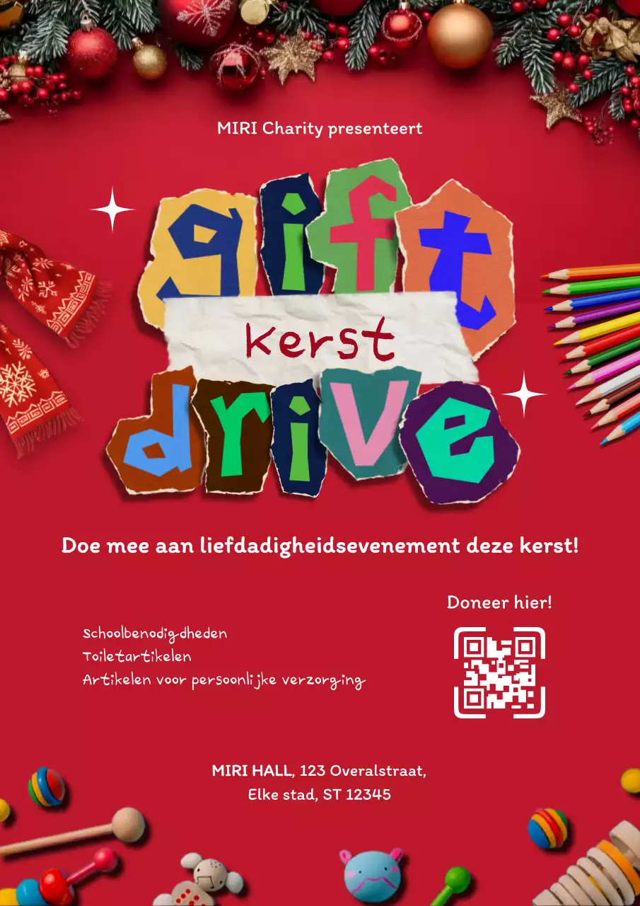 aankondiging rode feestelijke liefdadigheidsactie