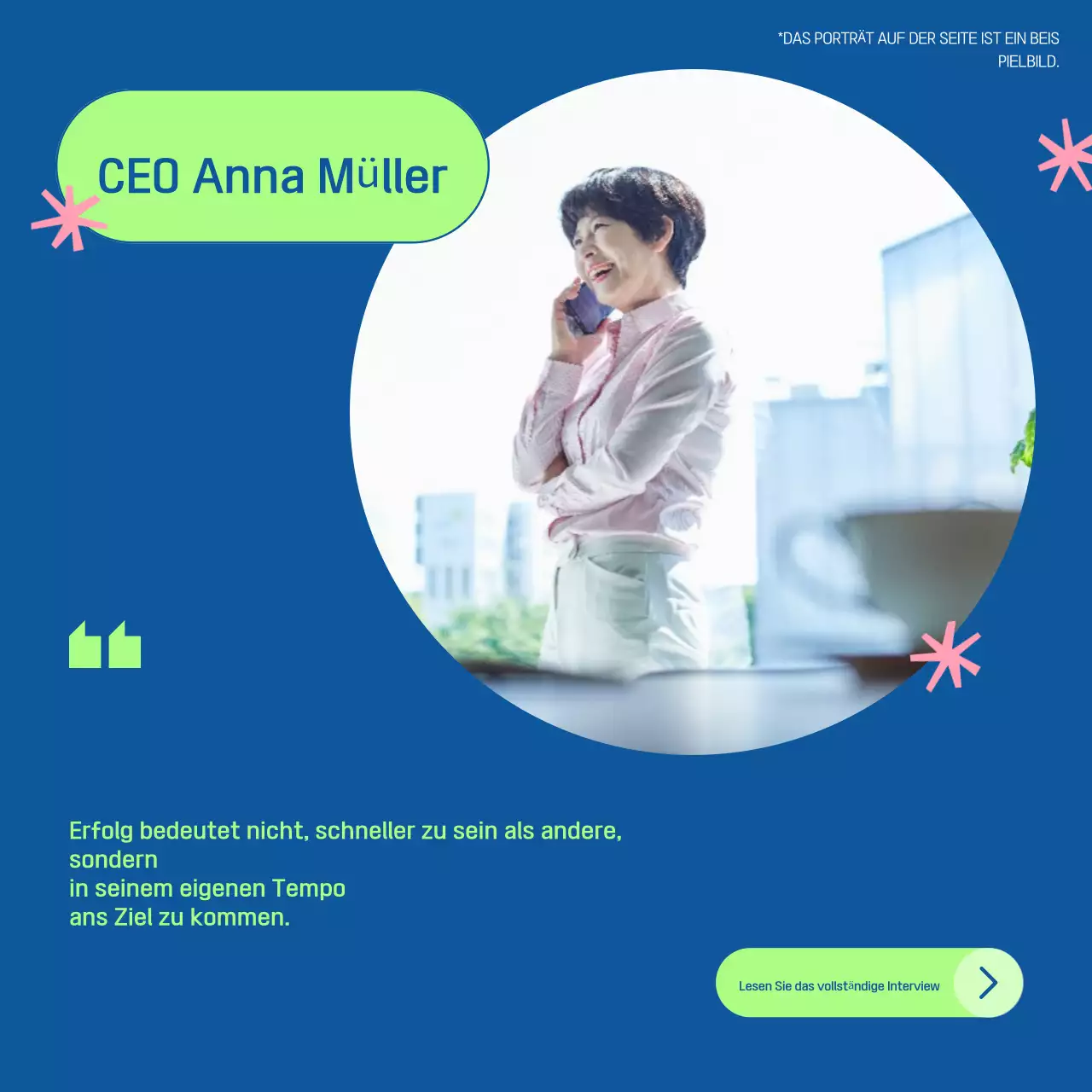 Werben Sie für ein modernes Interview in Blau und Grün