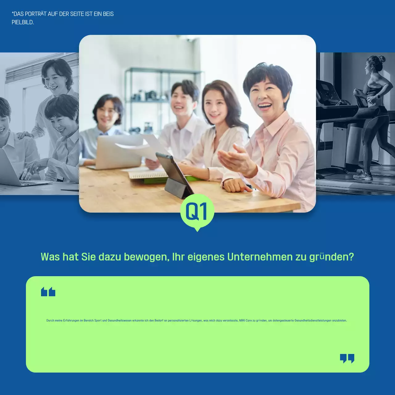 Werben Sie für ein modernes Interview in Blau und Grün