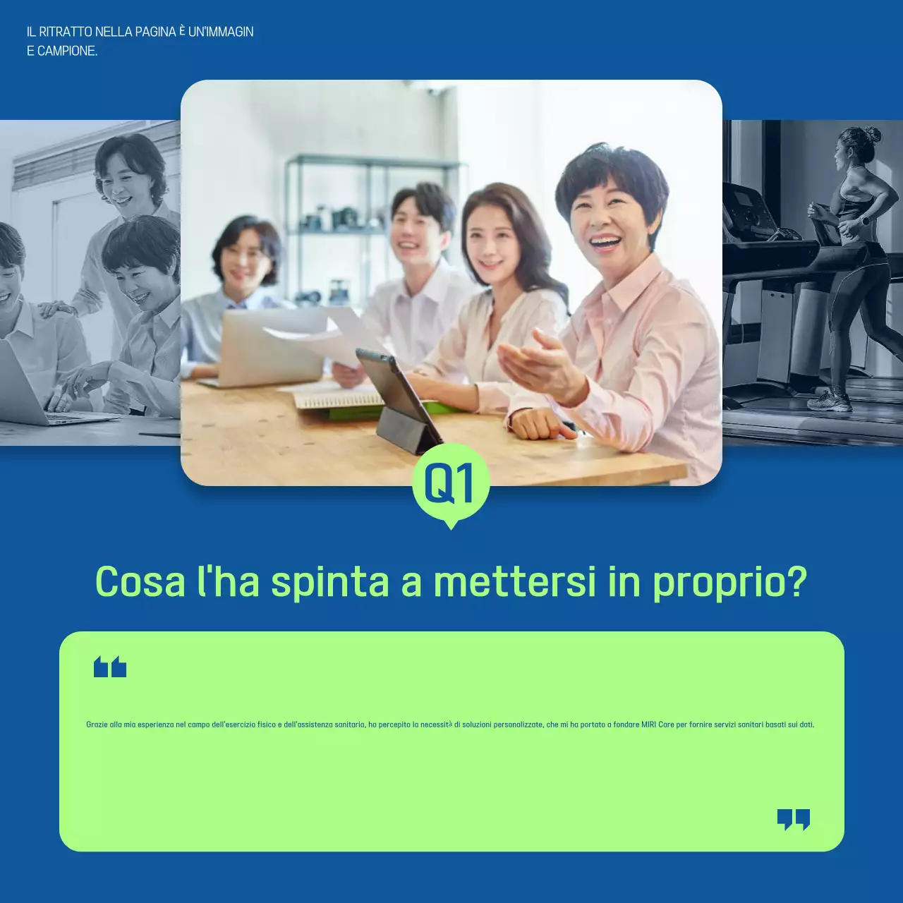 Promuovere un'intervista moderna in blu e verde