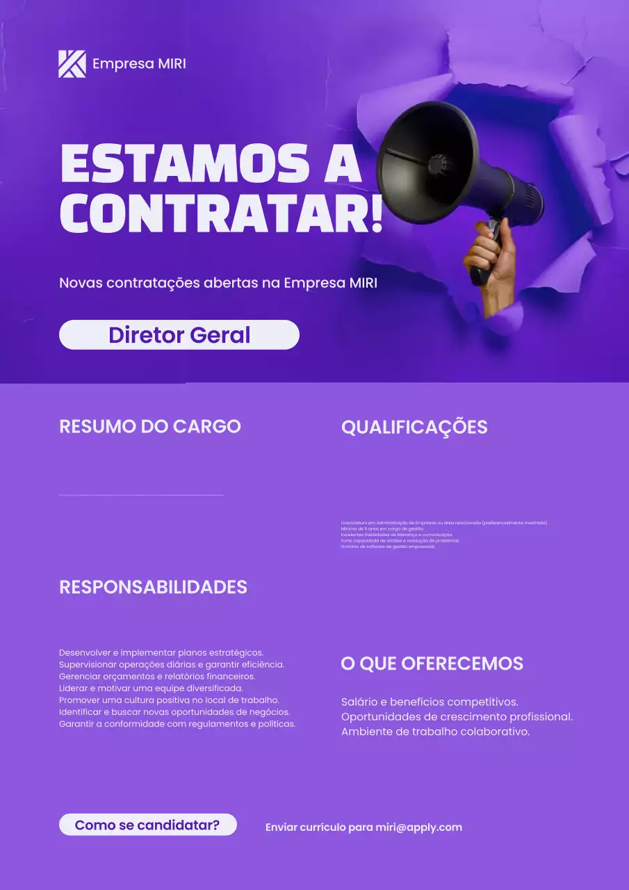 anúncio de recrutamento purple modern