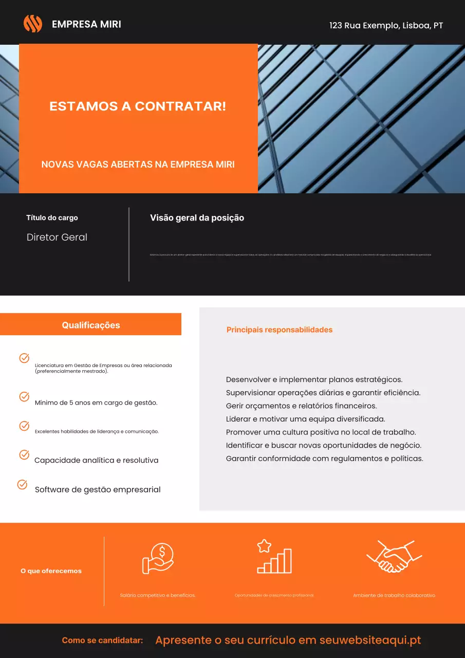 Anúncio de contratação moderno em laranja