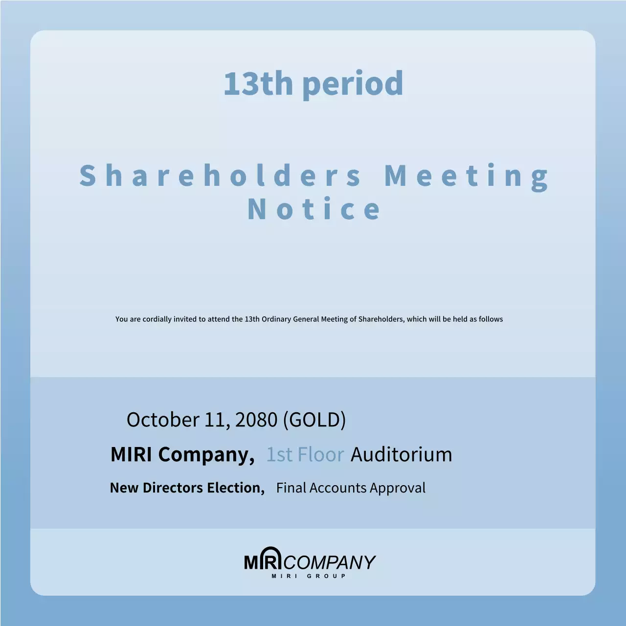 Convite de reunião limpo azul claro