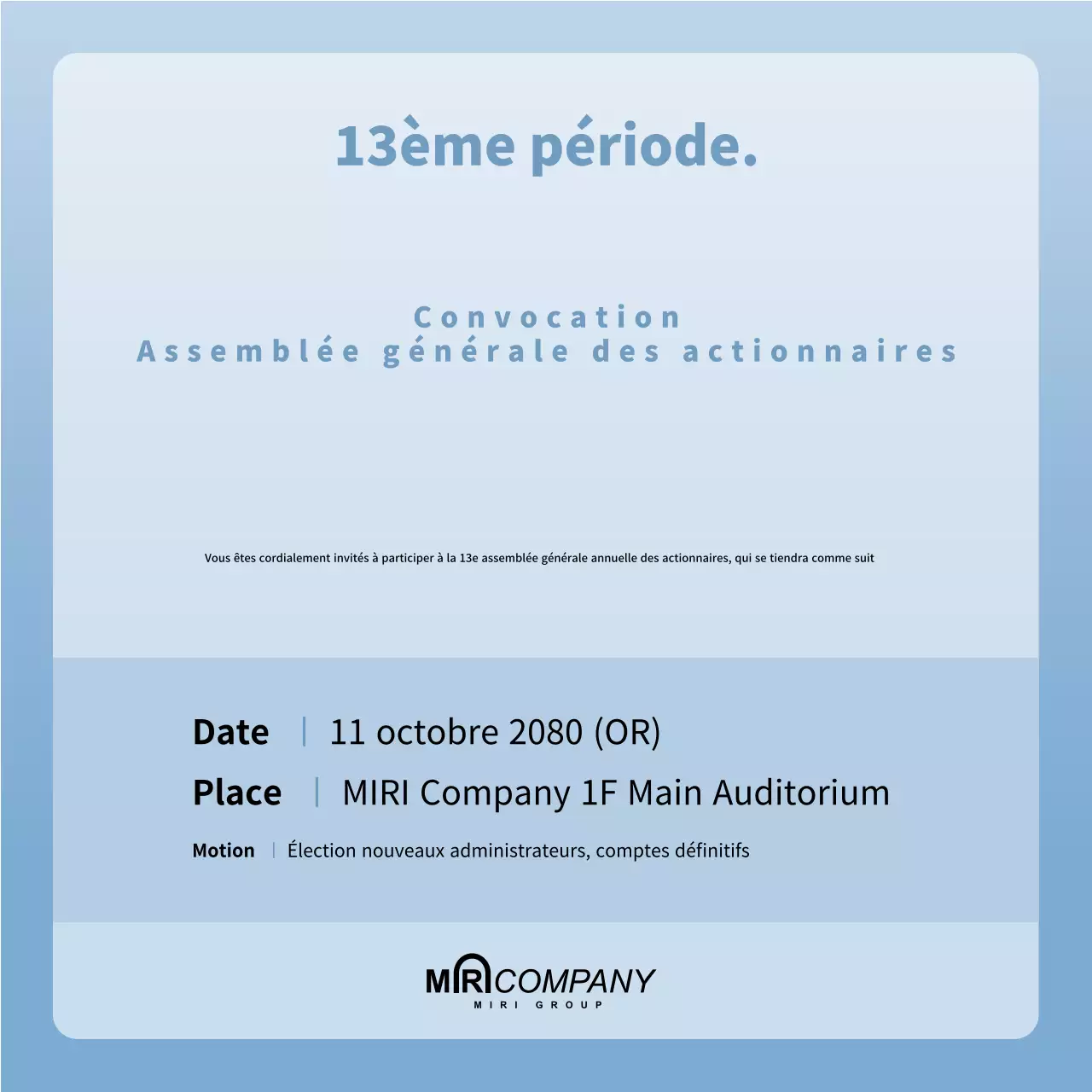 Invitation à une réunion propre en bleu clair