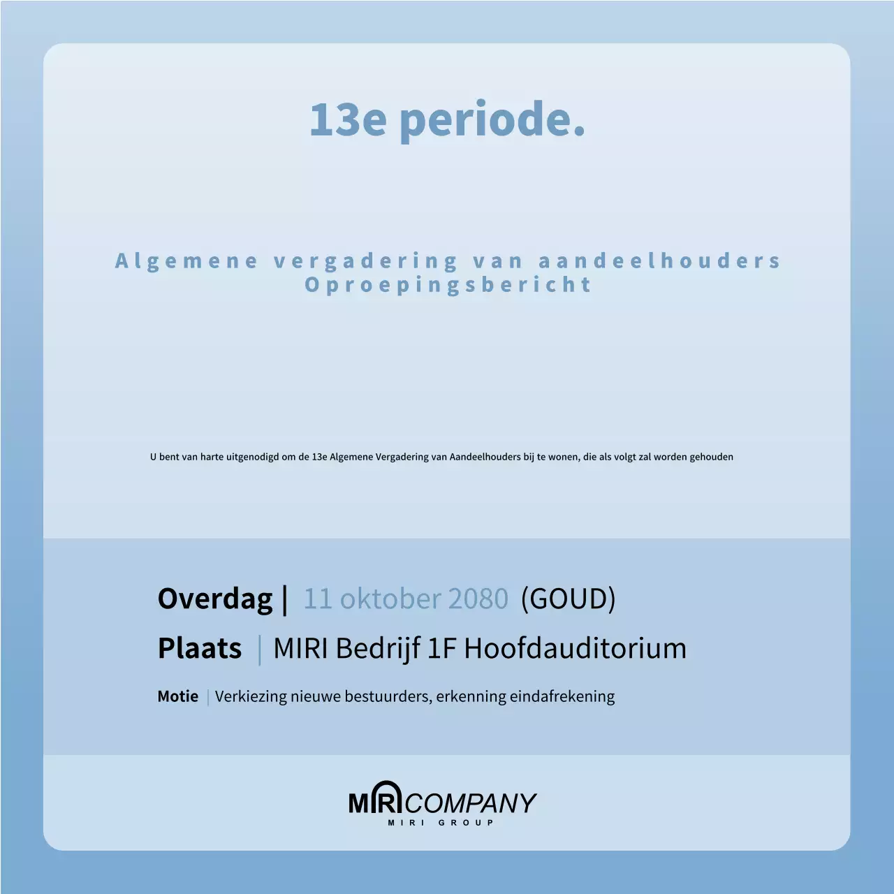 Lichtblauwe uitnodiging voor een vergadering