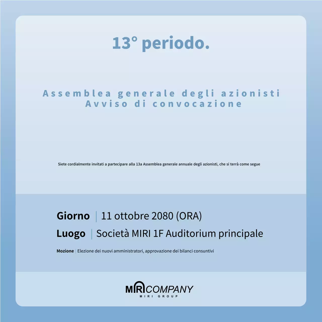 Invito alla riunione pulito di colore azzurro