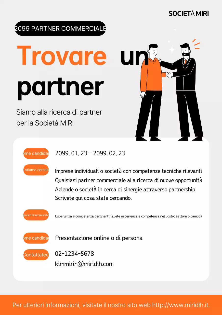 Volantino arancione per il reclutamento di aziende semplici