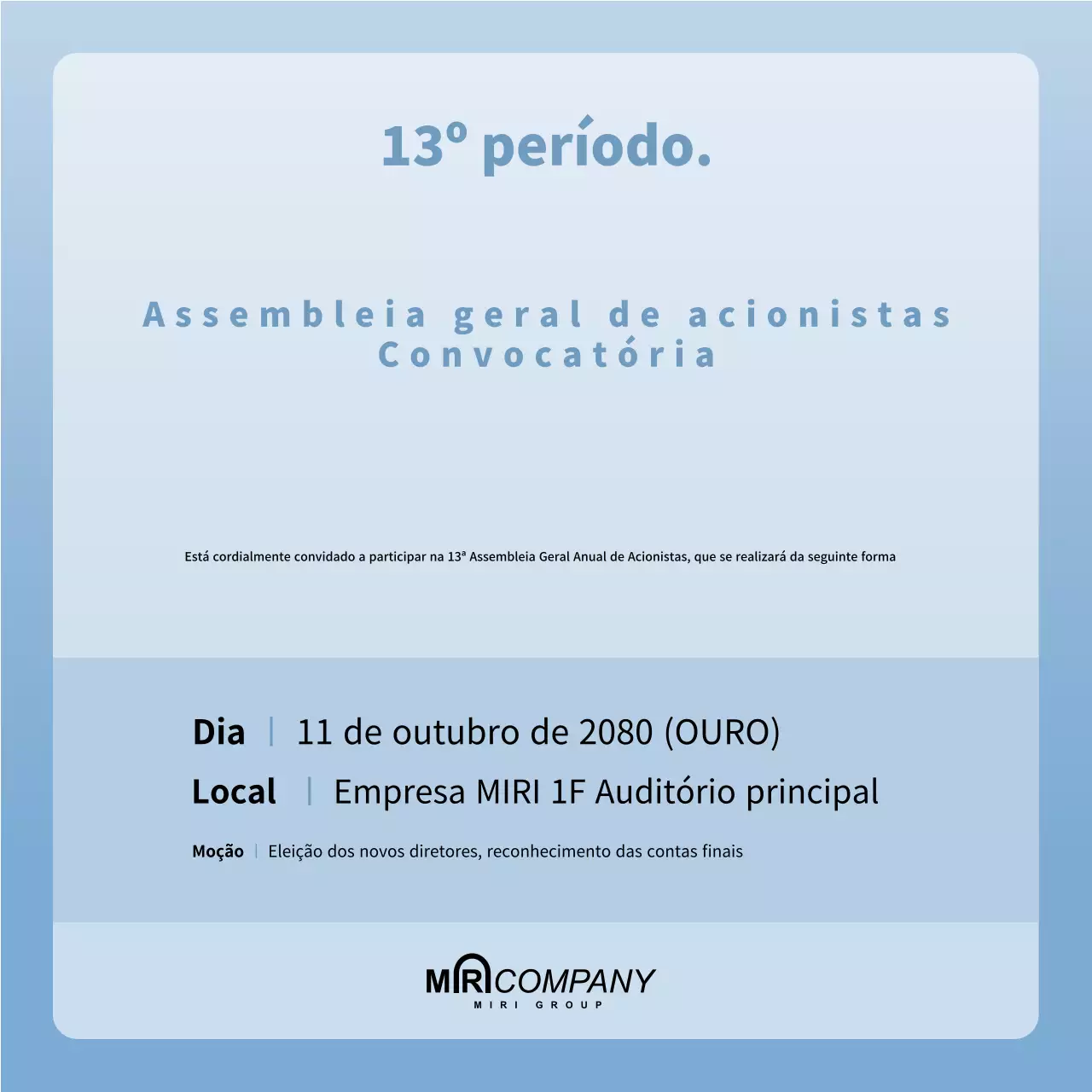 Convite de reunião limpo azul claro
