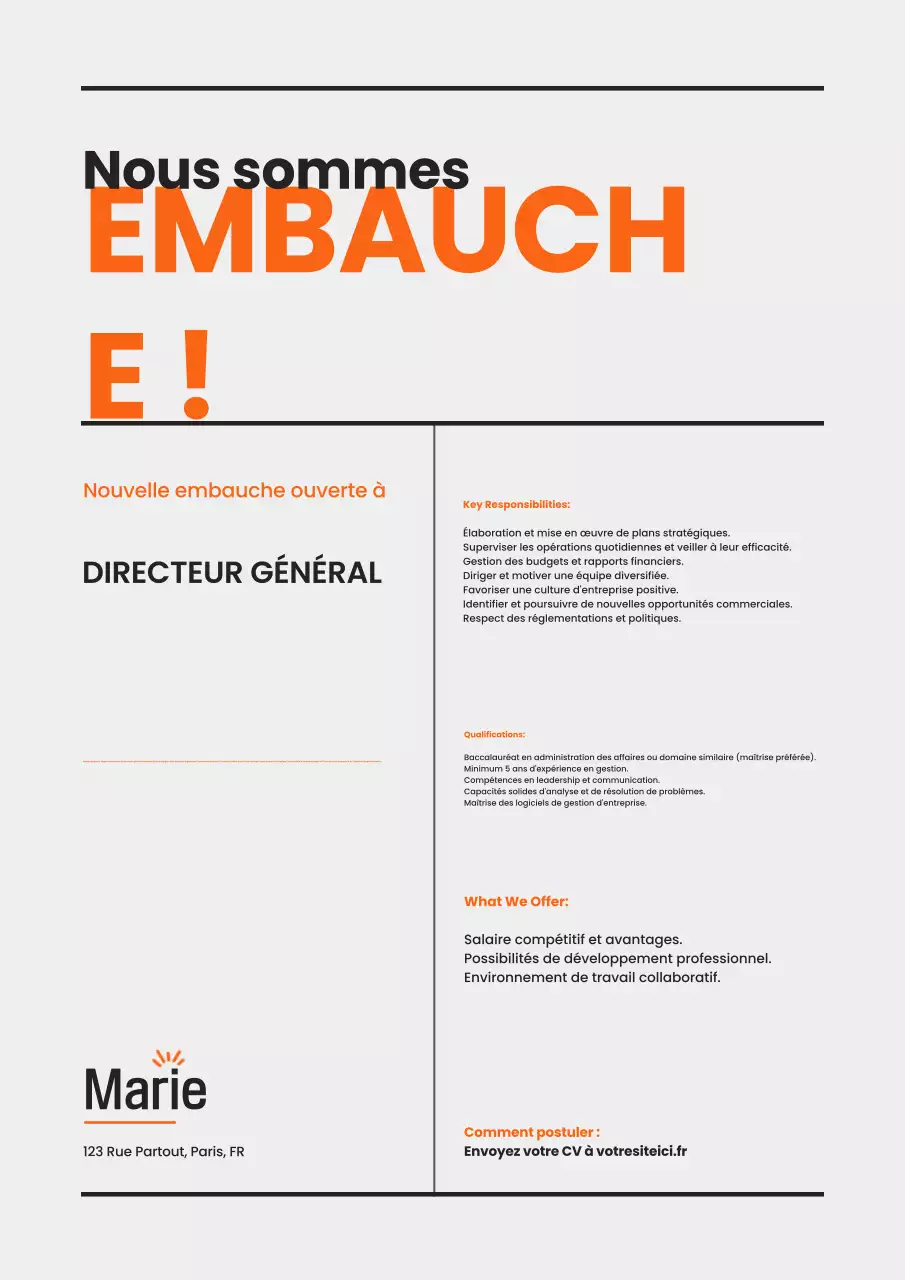 Affiche moderne Orange We Are Hiring