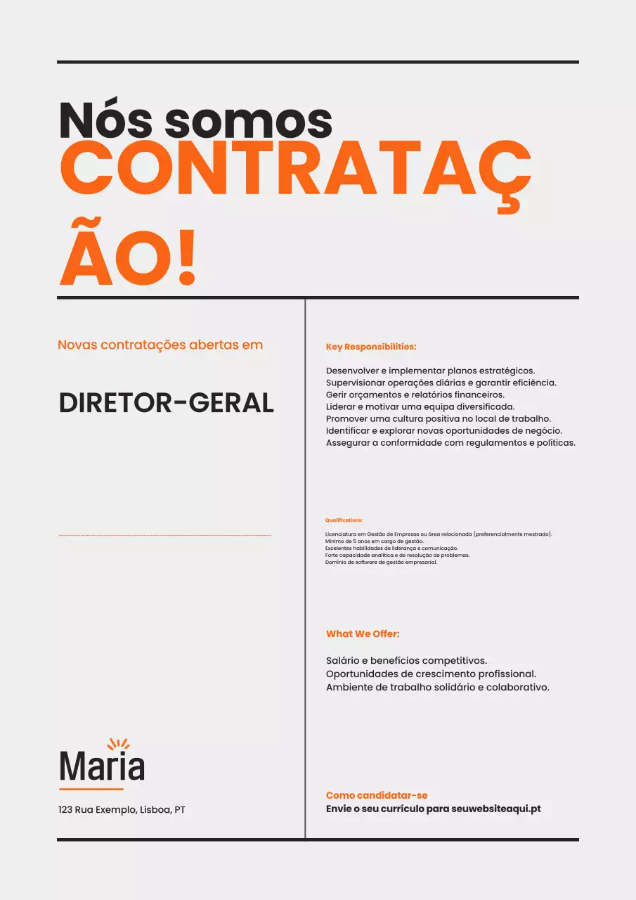 Cartaz moderno laranja "Estamos a contratar".