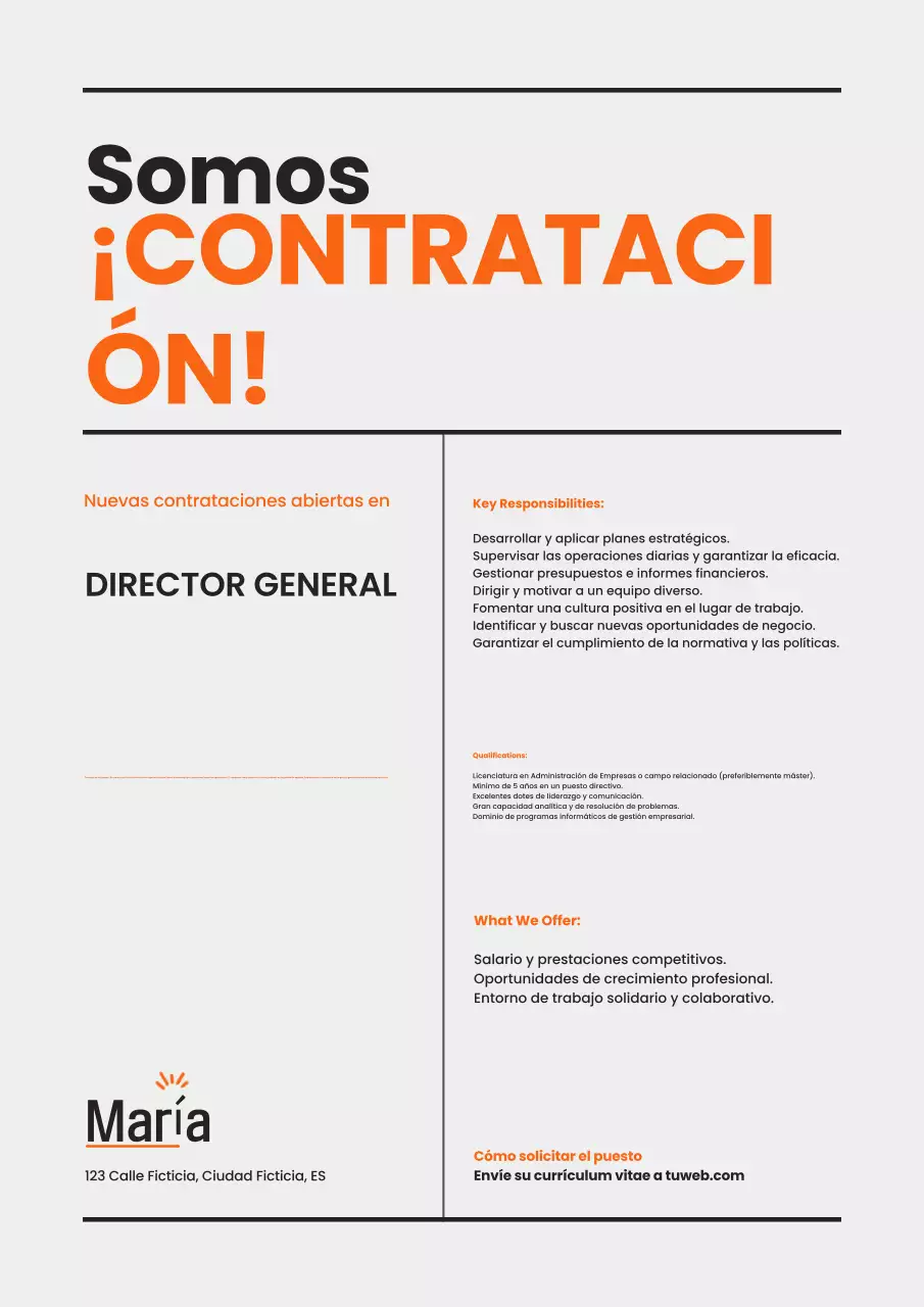 Cartel moderno naranja Estamos contratando