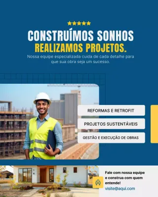 Postagem promocional do serviço de construção moderna azul no Instagram