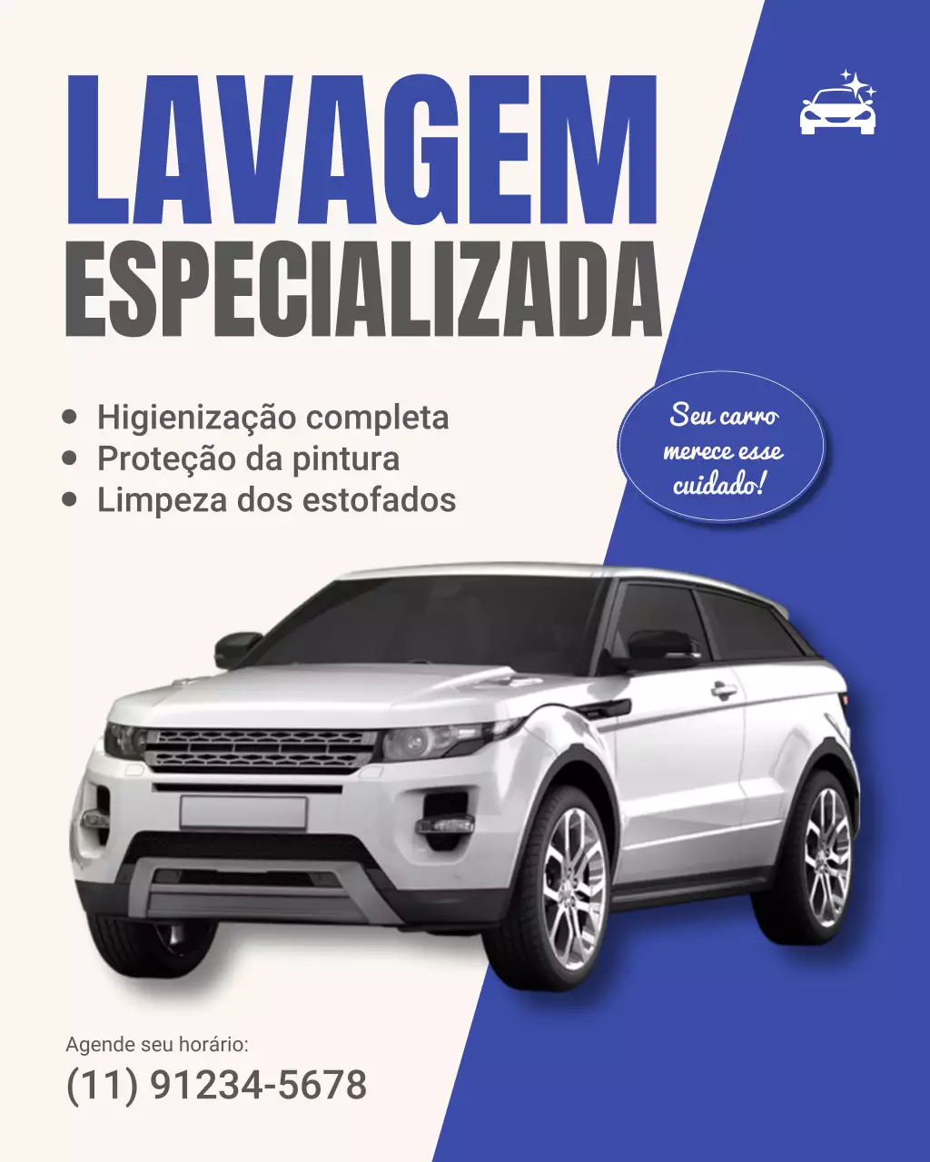Publicação no Instagram sobre lavagem de carros moderna em azul