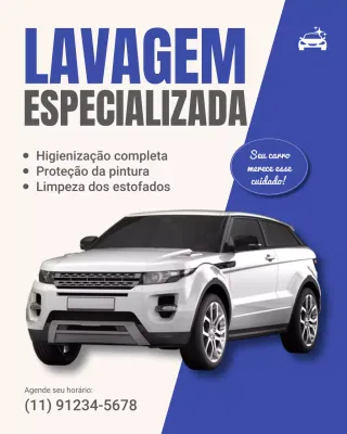 Publicação no Instagram sobre lavagem de carros moderna em azul