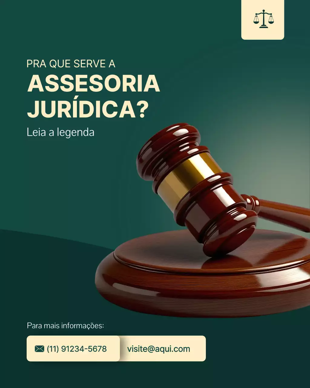 Publicação no Instagram para promoção de assessoria jurídica profissional verde