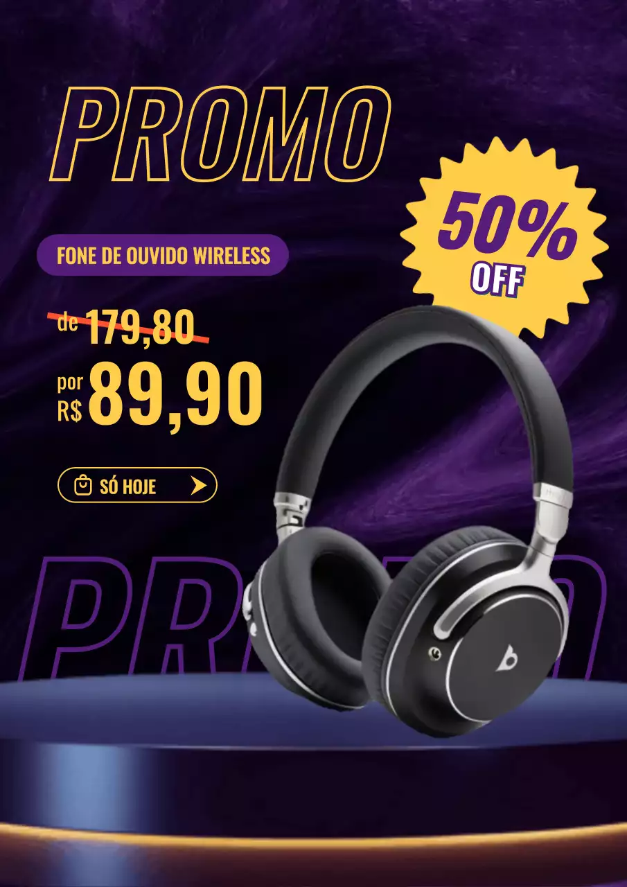 Pôster promocional de fones de ouvido roxos Bold