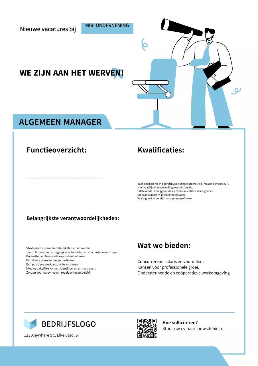 Zachtblauwe illustratie Poster met aankondiging van werving en selectie