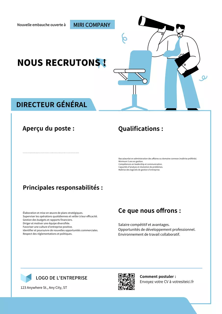Soft Blue Illustration Professional Hiring and Recruitment Announcement Poster (affiche d'annonce d'embauche et de recrutement)