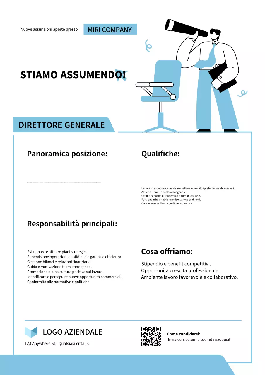 Soft Blue Illustration Poster di annuncio di assunzione e reclutamento professionale
