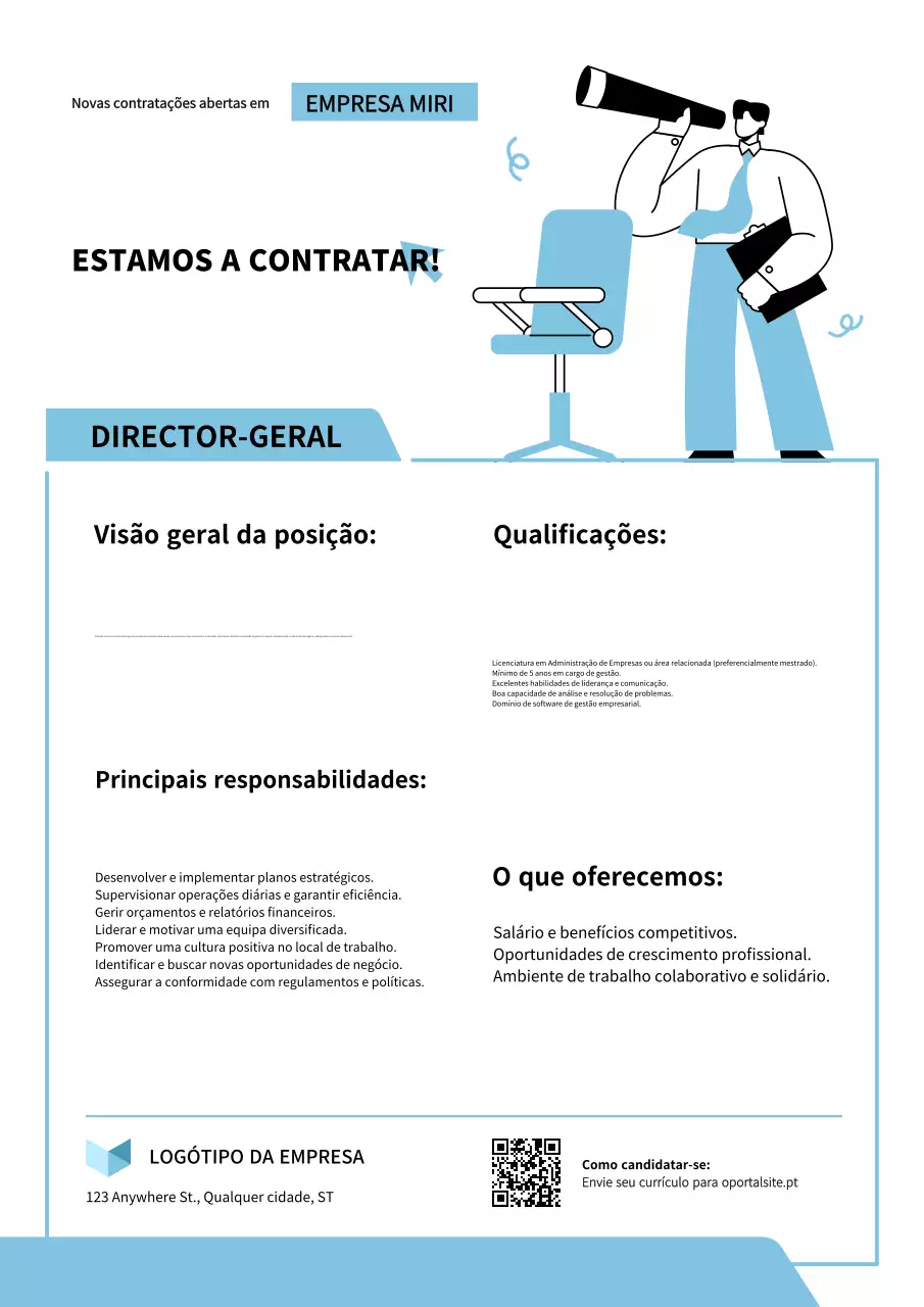 Cartaz de anúncio de contratação e recrutamento de profissionais em azul suave