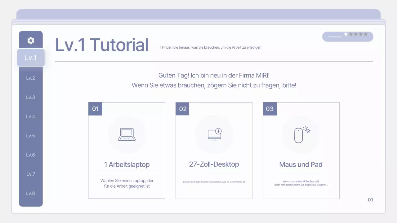 Saubere, lilafarbene Schulungsunterlagen für neue Mitarbeiter
