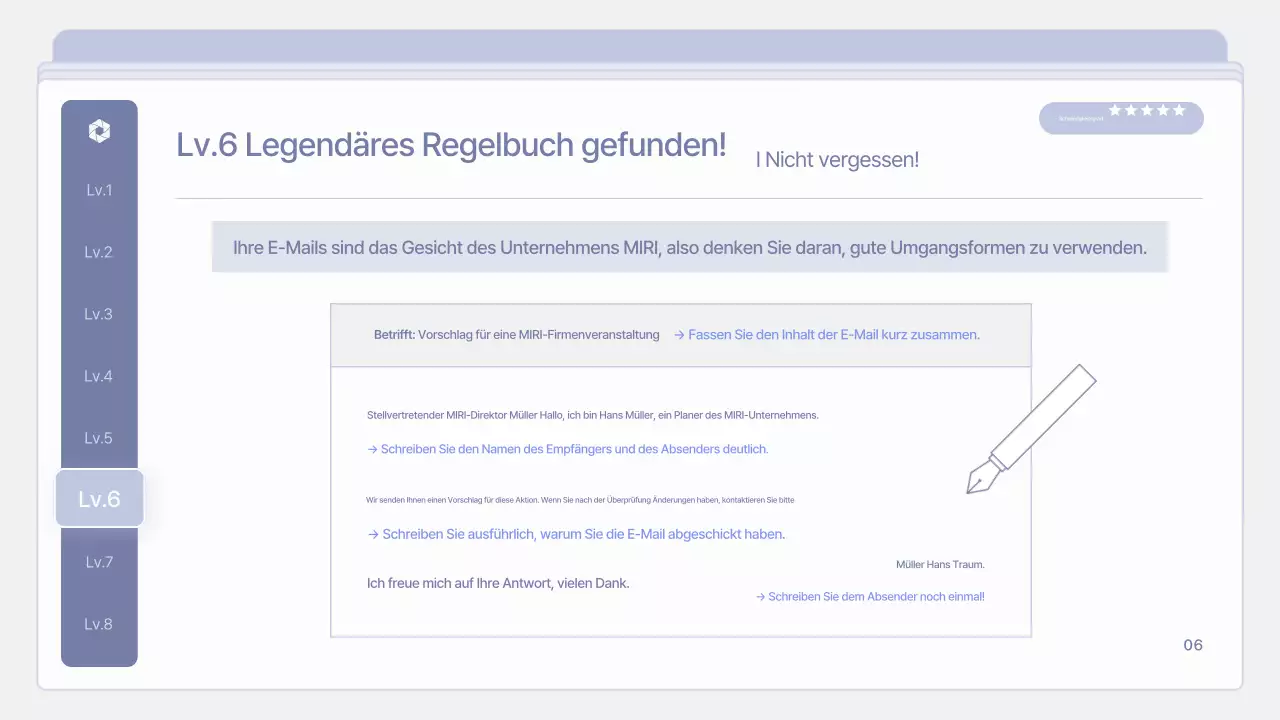 Saubere, lilafarbene Schulungsunterlagen für neue Mitarbeiter