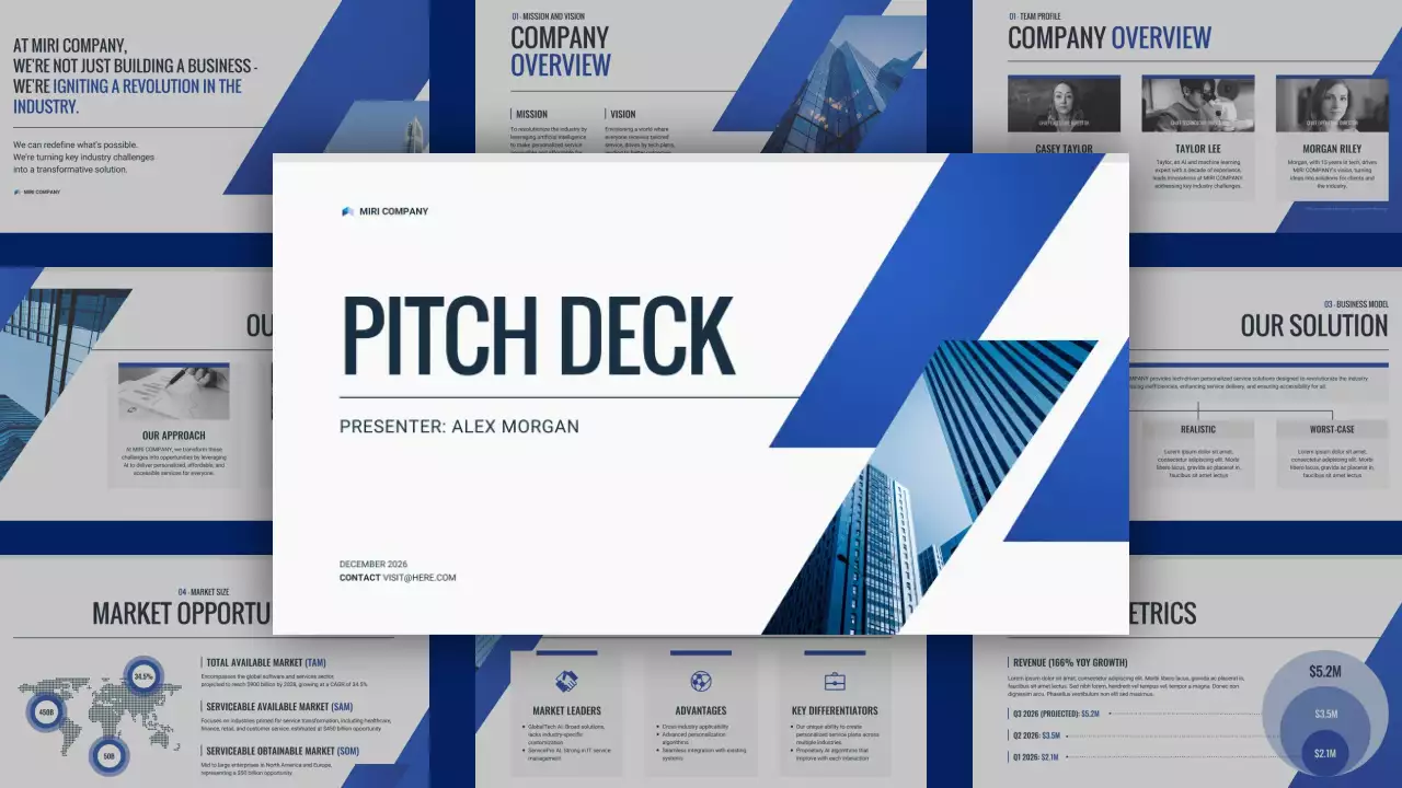 document de pitch deck moderne bleu