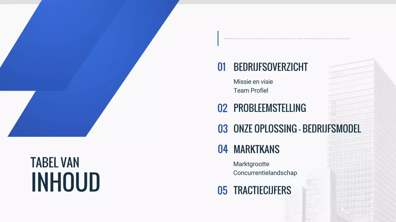blauw modern pitch deck document