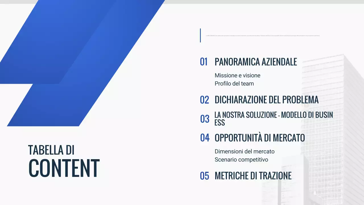 documento pitch deck blu moderno